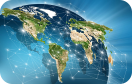 This image depicts a digital representation of Earth with interconnected nodes and lines, suggesting a global network or connectivity.